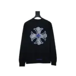 CHRM HRTS Blue Horseshoe Cross Long Sleeve T Shirt Black - Image 2