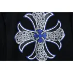 CHRM HRTS Blue Horseshoe Cross Long Sleeve T Shirt Black - Image 3