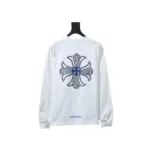 CHRM HRTS Blue Horseshoe Cross Long Sleeve T Shirt White
