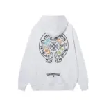 CHRM HRTS Cross Sanskrit Colorful Letters Embroidery Print Hoodie White