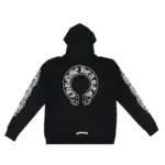 CHRM HRTS Horseshoe Floral Cross Sleeve Zip Up Hoodie Black - Image 2