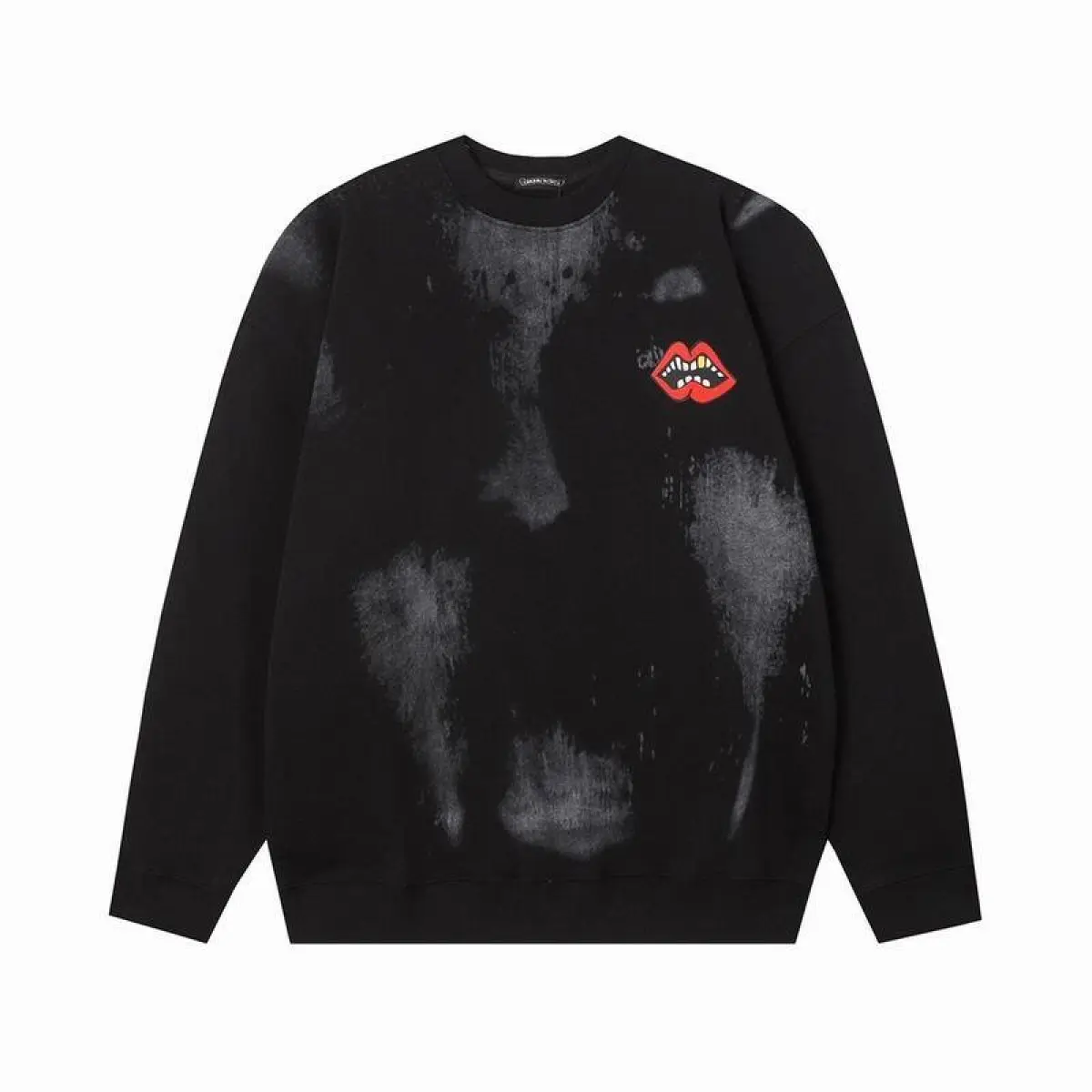 CHRM-HRTS-Lips-Triple-D-Print-Long-Sleeve-Crewneck-Sweatshirt-Black-1 CHRM HRTS Lips Triple D Print Long Sleeve Crewneck Sweatshirt Black - Image 1