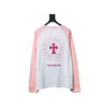 CHRM HRTS Pink Cross Embroidery Long Sleeve Shirt Pink And White