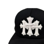 CHRM HRTS Triple Cross White Leather Patch Black Hat - Image 3