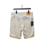 LV Monogram Printed Distressed Denim Shorts Khaki - Image 2