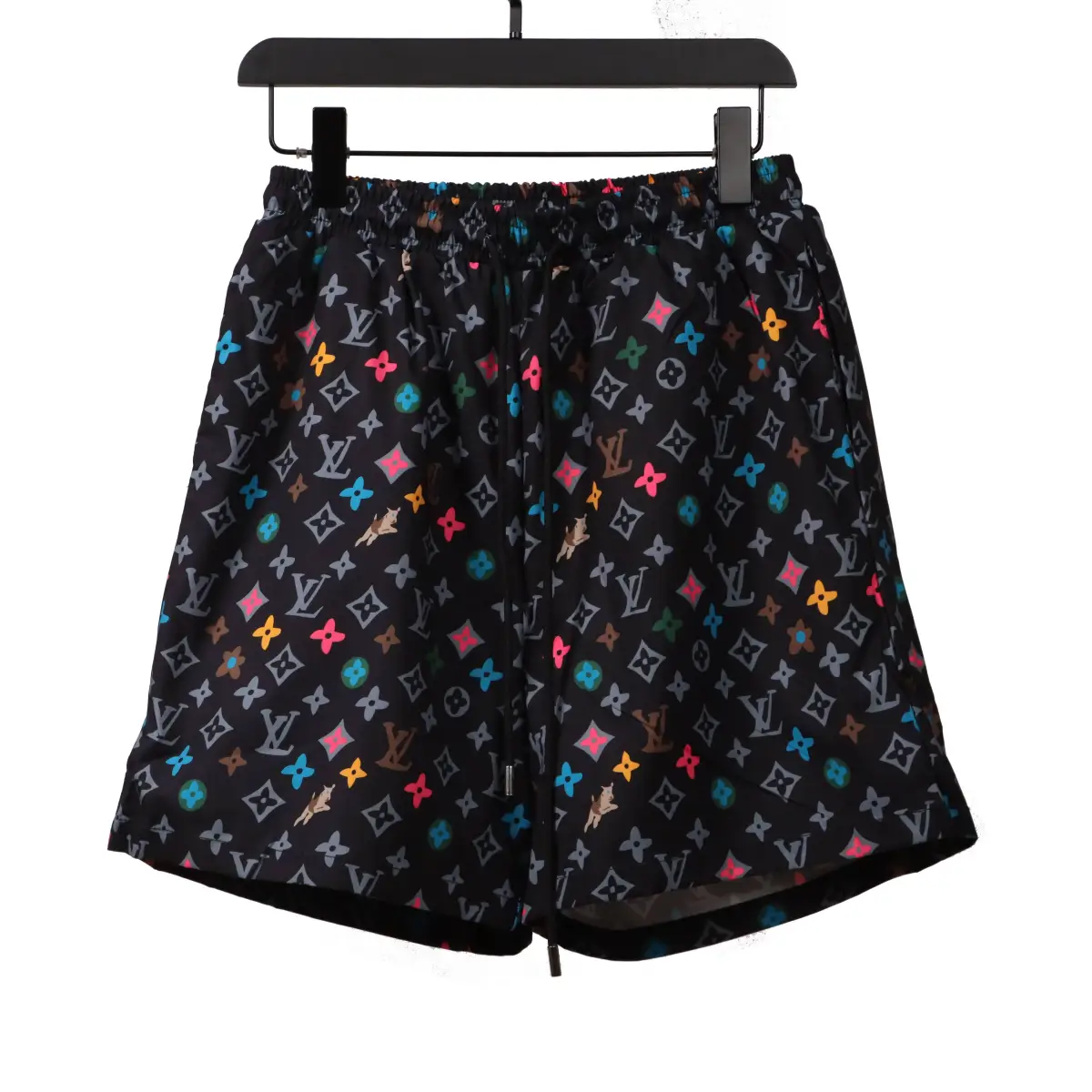 LV-Multicolor-Logo-Jacquard-Beach-Shorts-1 LV Multicolor Logo Jacquard Beach Shorts - Image 1