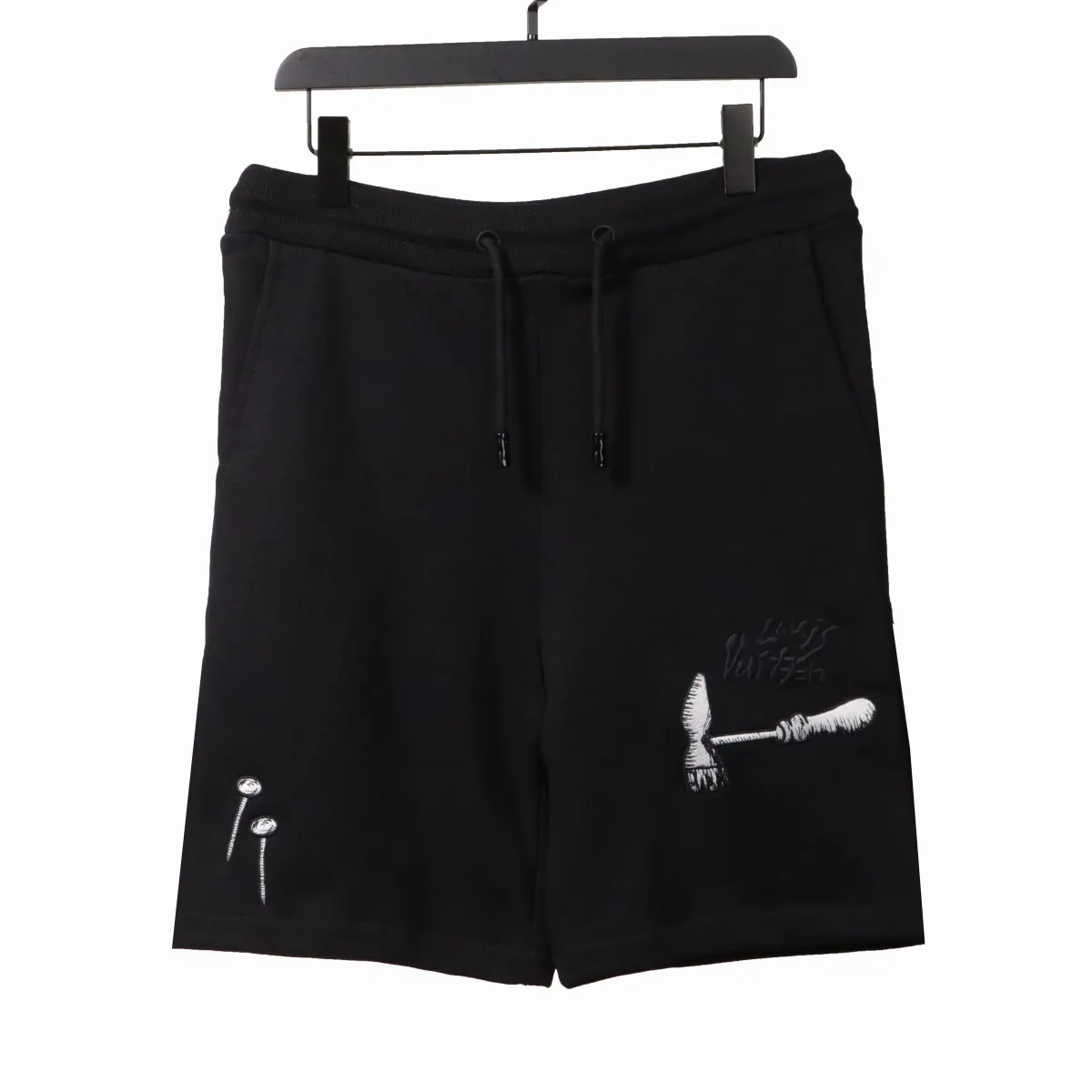LV-Tool-Pattern-Printed-Cotton-Track-Shorts-Black-1 LV Tool Pattern Printed Cotton Track Shorts Black - Image 1