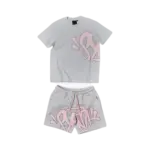 SYN WRLD LOGO T-SHIRT – SHORT SET – GREY/PINK