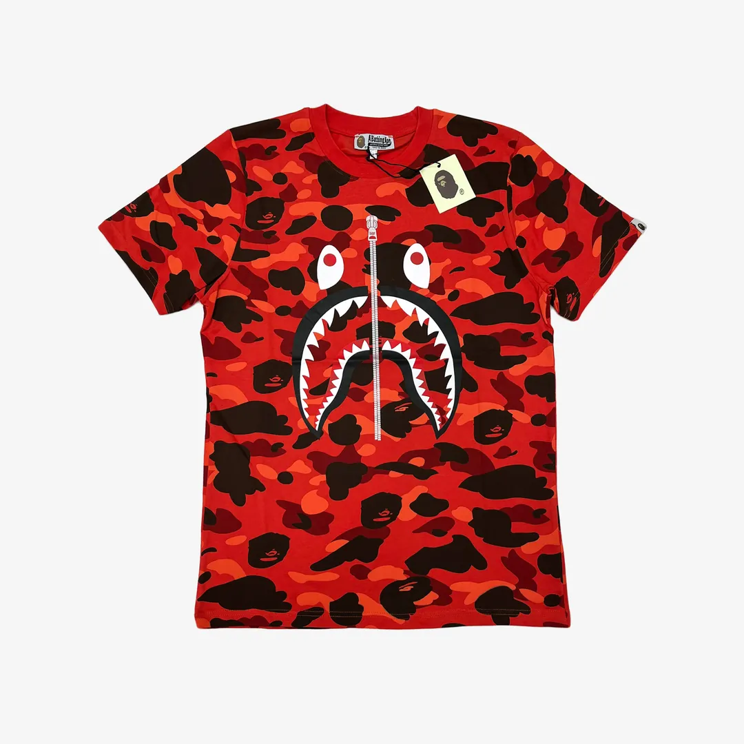 bape46 BP T-Shirt Camo Shark Red - Image 1